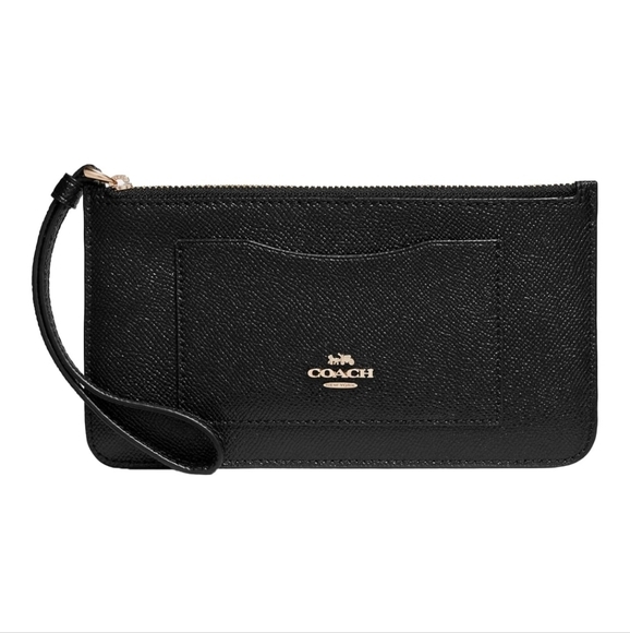 Coach Wristlet Sleek Slim Wristlet Black Crossgrain Great Cond - Picture 1 of 10